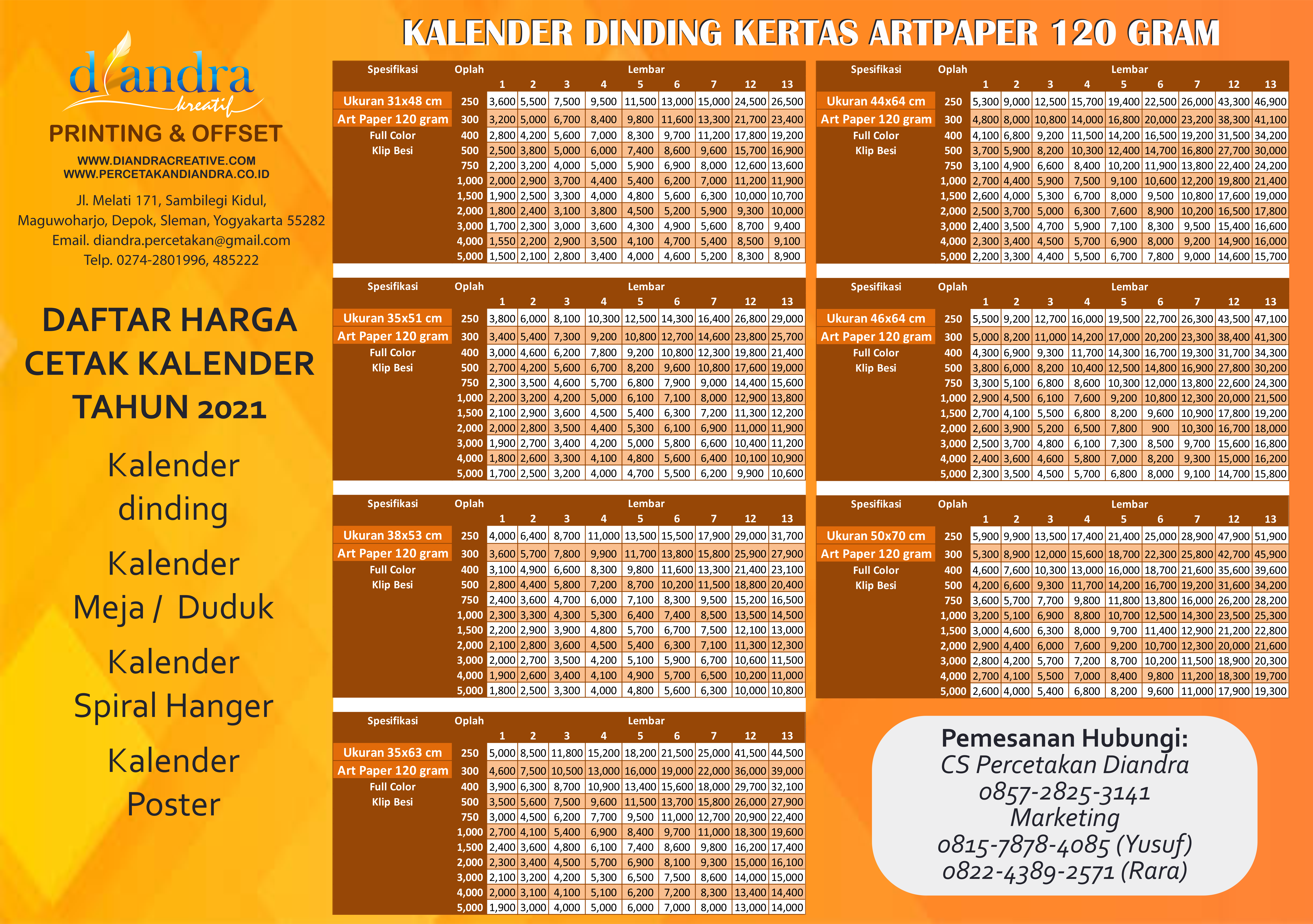 Harga Cetak Kalender Dinding 
