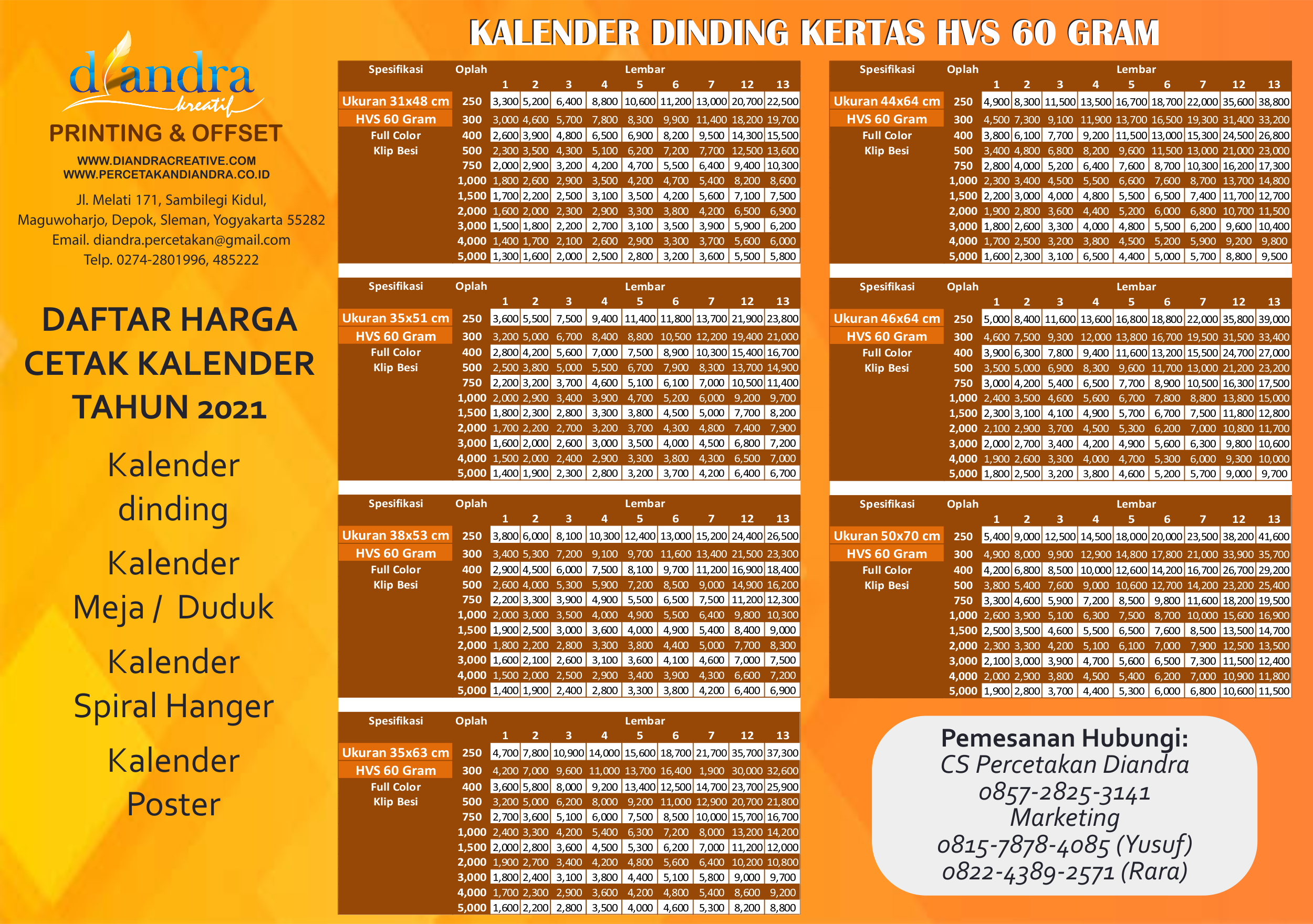Harga Cetak Kalender Dinding 