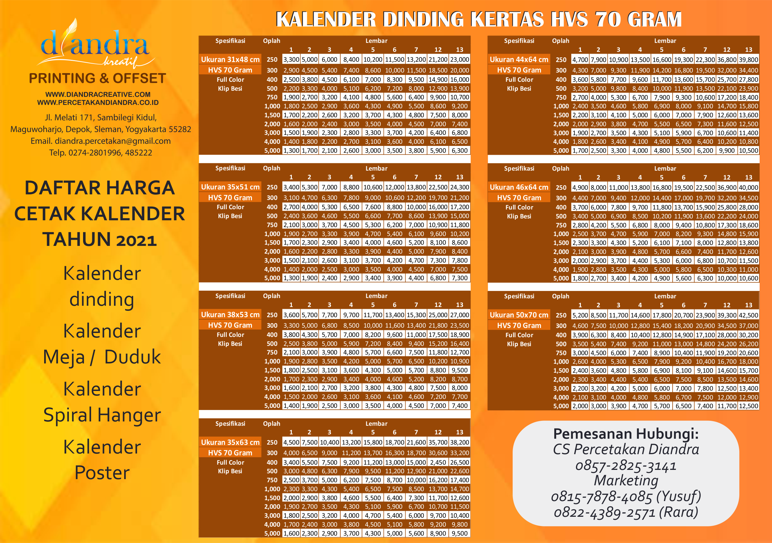 Harga Cetak Kalender Dinding 