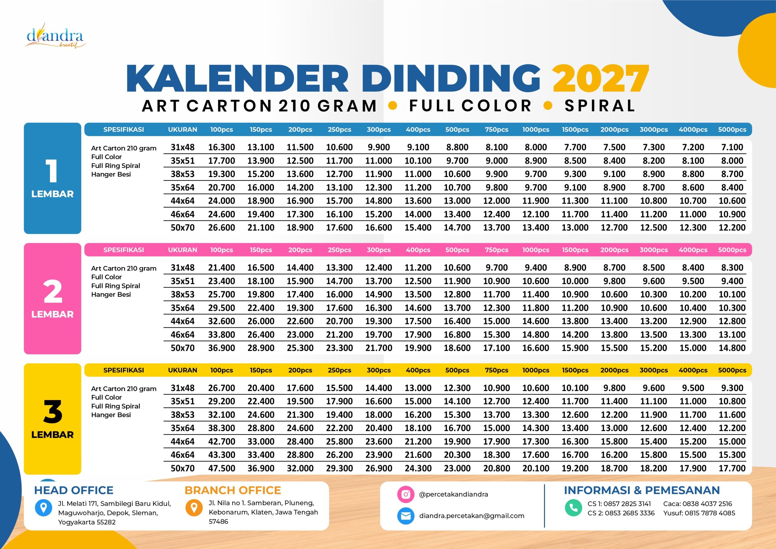 Cetak Kalender Dinding 2027_AC210-Percetakan Diandra #1