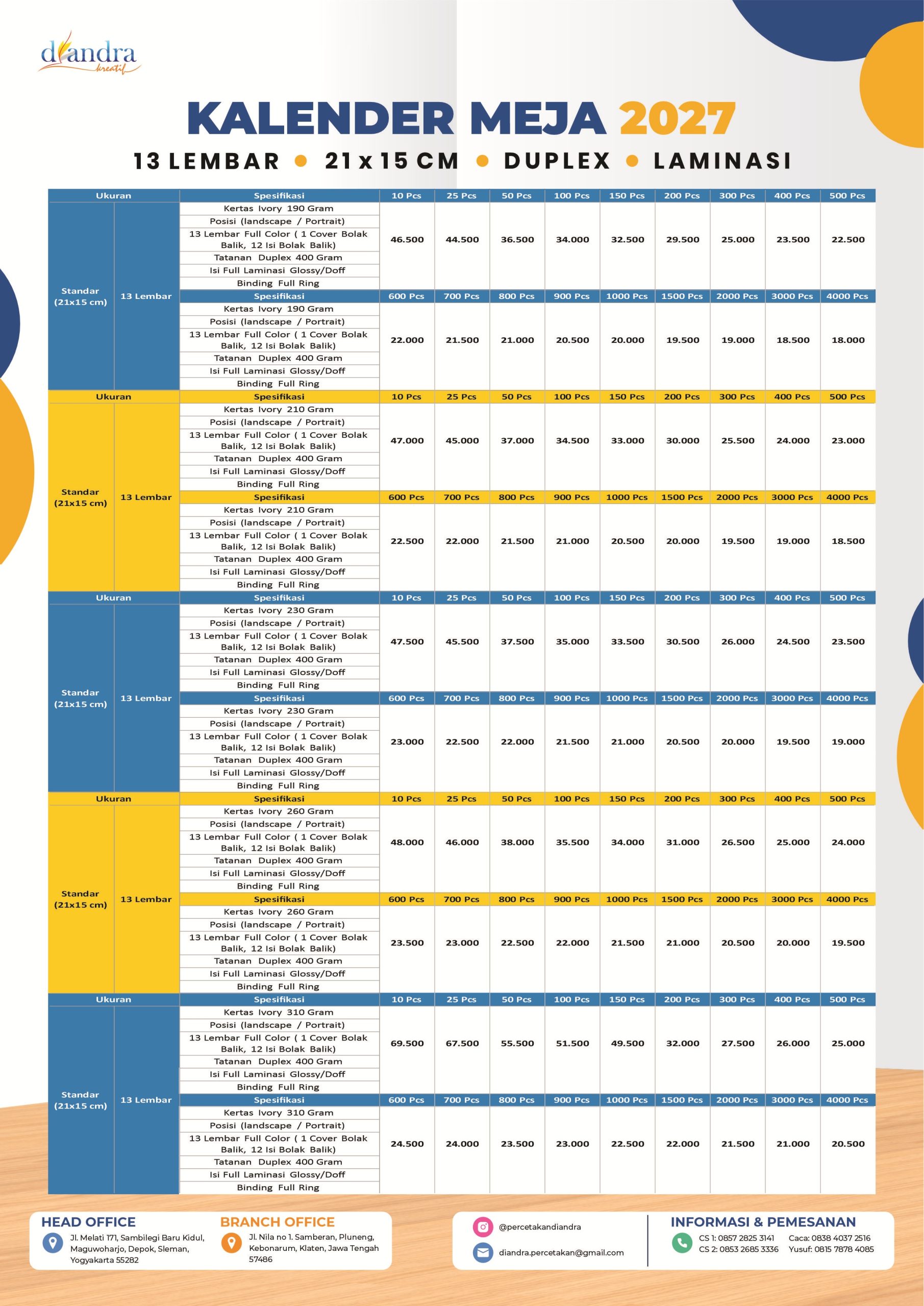 Cetak Kalender Meja Duplex Laminasi 2027 - Percetakan Diandra #2