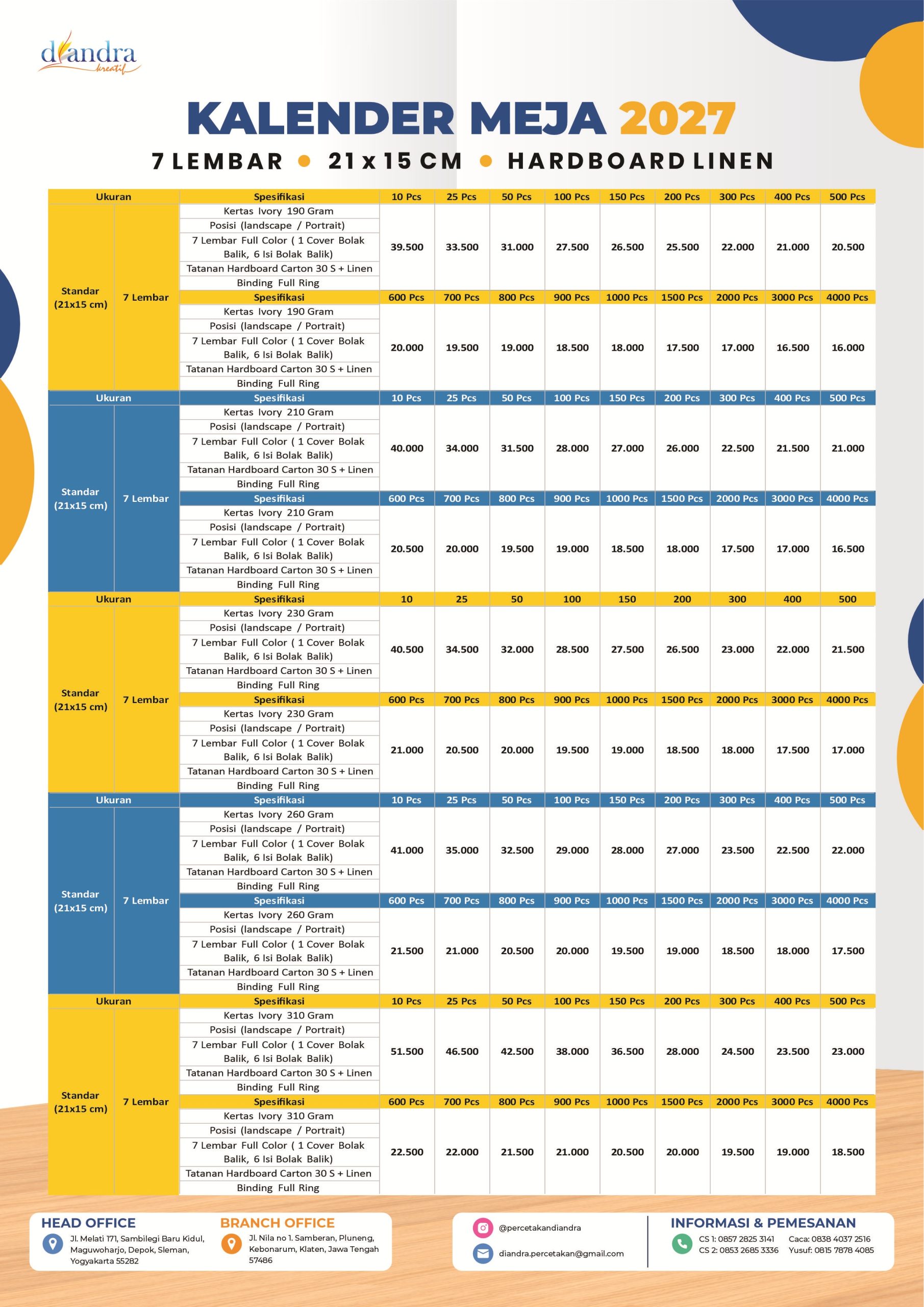 Cetak Kalender Meja Hardboard 2027 - Percetakan Diandra #1