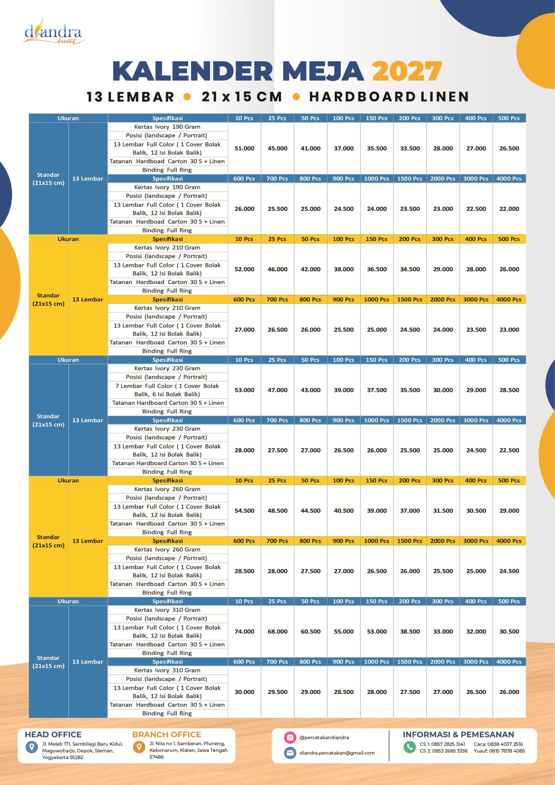 Cetak Kalender Meja Hardboard 2027 - Percetakan Diandra #2