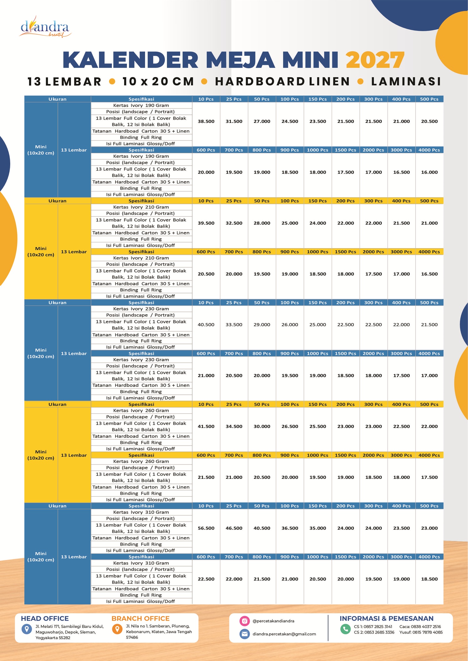 Cetak Kalender Meja Mini Hardboard Laminasi 2027 - Percetakan Diandra #2