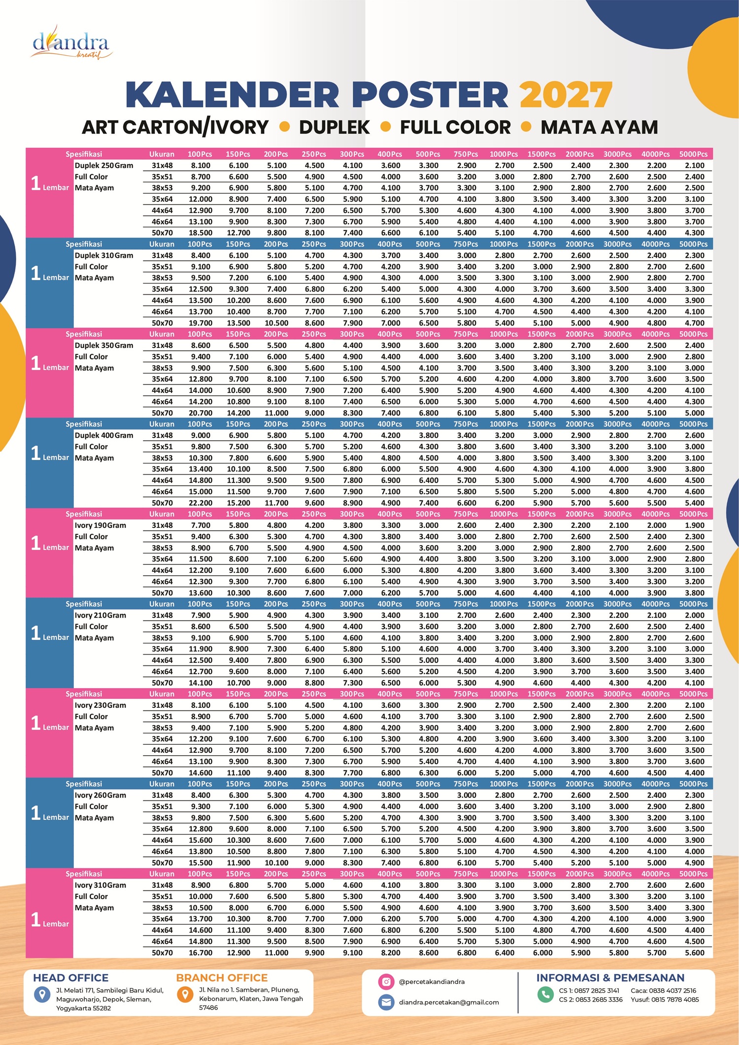 Price List Kalender Poster MATA AYAM 2027 - Percetakan Diandra Price List Kalender Poster MATA AYAM 2027 - Percetakan Diandra