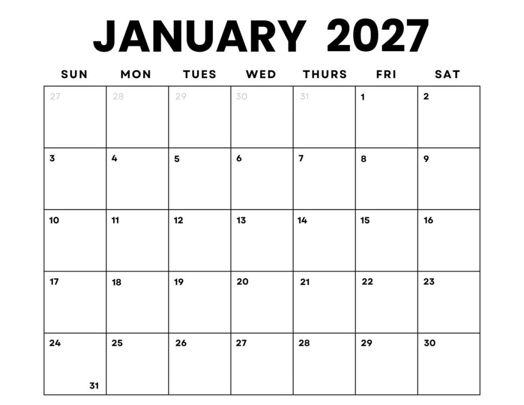  Template Kalender 2027 Gratis